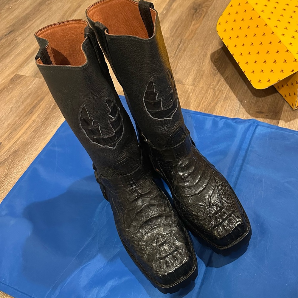 Max Leather USA Customized Black  Crocodile Cowboy Boots